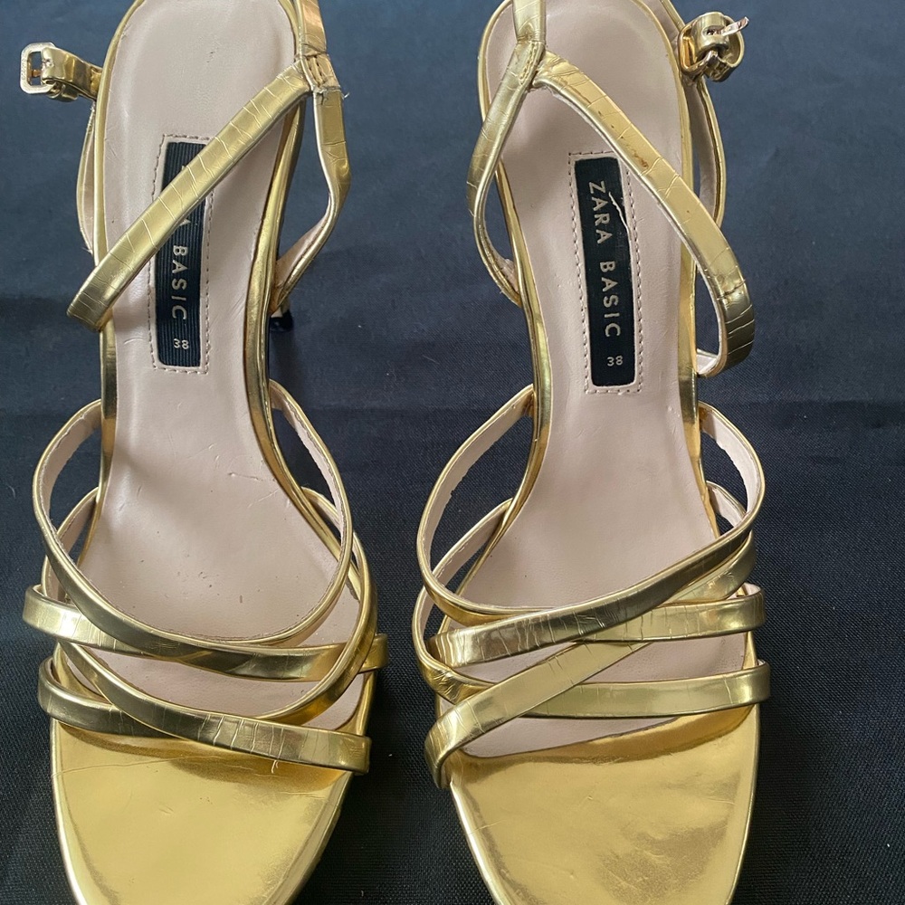 Zara Gold Stiletto Heels with Strappy Design